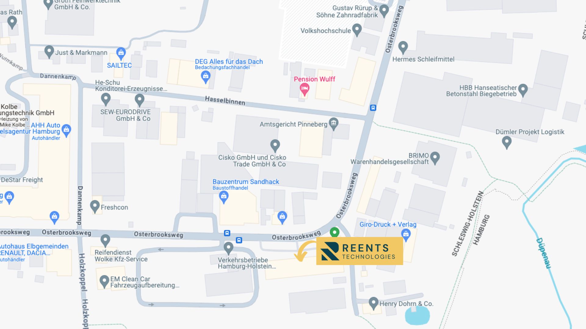 Google Maps Anzeige der Reents Technologies GmbH